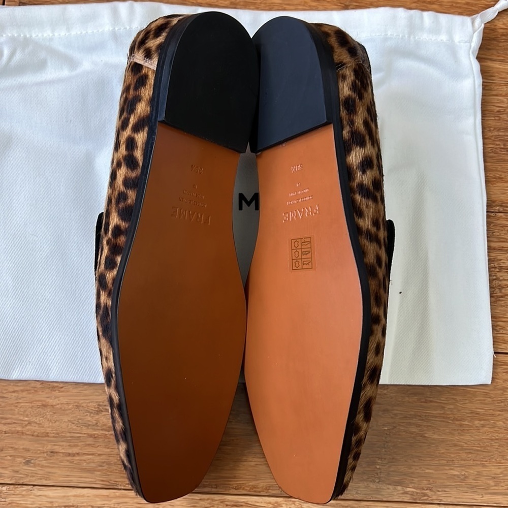 NEW FRAME Designer Le Verona Leather Leopard Print Loafers 38 w/ Dust Bag - Picture 5 of 10